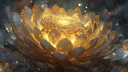 Golden Glowing Lotus Flower