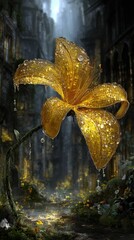 Golden Lily In Decaying Urban Setting