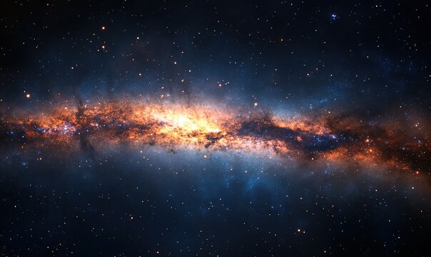 Vast galactic core with millions of stars and glowing cosmic dust clouds
