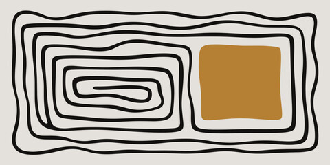 Abstract Organic Lines and Square Shape in Mustard Yellow and Black on Cream vector illustration