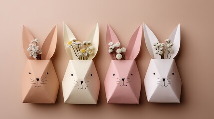 Sweet pastel Easter bunnies with delicate flowers, perfect for springtime celebrations and adorable home decor, bringing joy and cheer to any space