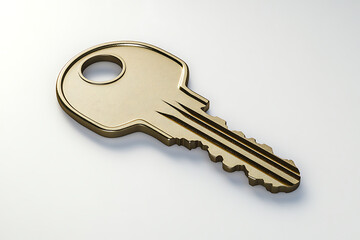 A single metallic key is placed on clean gray background with simple minimal style
