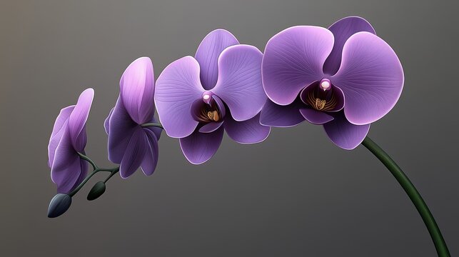 Purple Phalaenopsis Orchid Stem on Gray Background