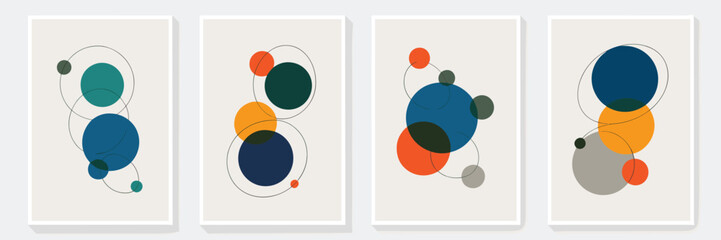 Four Abstract Geometric Circle Compositions With Organic Lines In Earthy Tones background blue
