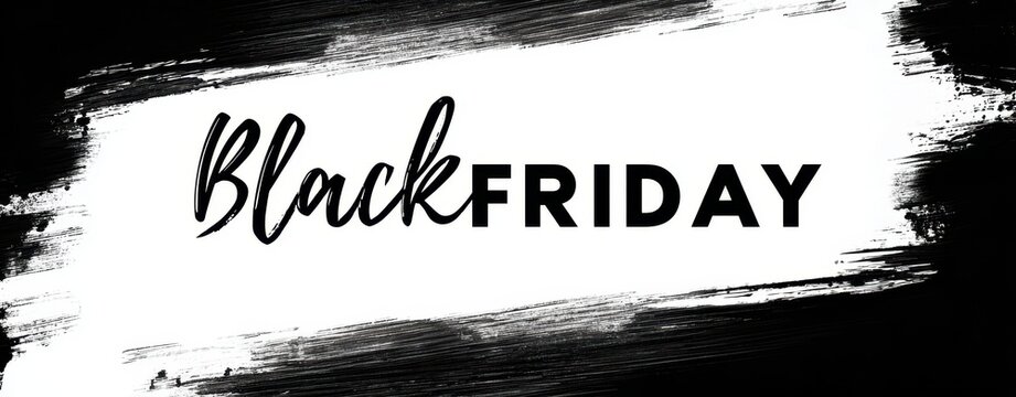 The Black Friday banner with bold typography and grunge brushstroke background for sale
