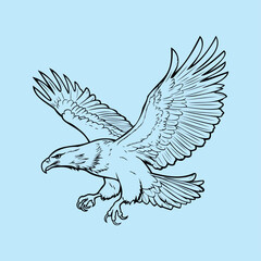 Majestic eagle soars with outstretched wings in a powerful display of freedom and strength against a serene blue backdrop symbolizing courage and determination in nature's realm