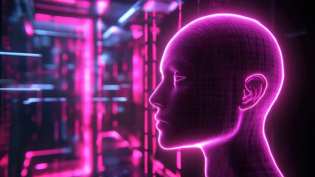 Artificial intelligence head in digital wireframe network