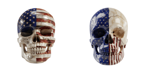Set for Two Skulls Painted with American Flag Design isolated on transparent background