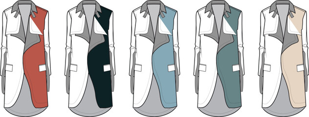 Collection of colored lab coats, perfect for medical or scientific professionals, clean and modern