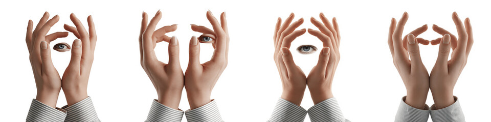 Set for Multiple Hands Forming a Human Face Illusion isolated on transparent background