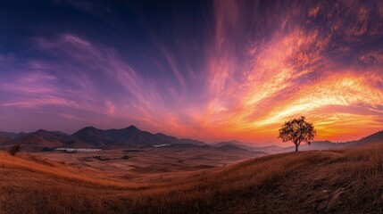 Panoramic Sunset Over Hilly Plains