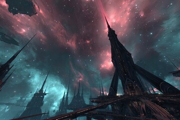 Alien Cityscape In A Cosmic Landscape