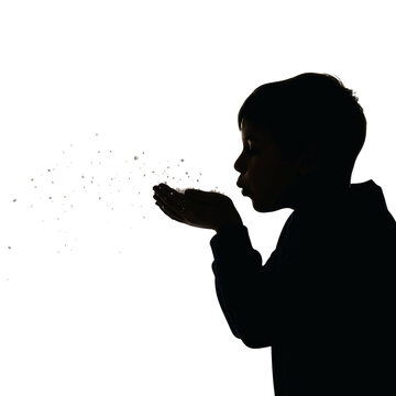 Abstract dark silhouette of a person speaking with sound waves isolated on transparent background