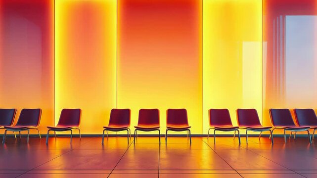 Empty chairs in a modern glowing waiting room concept