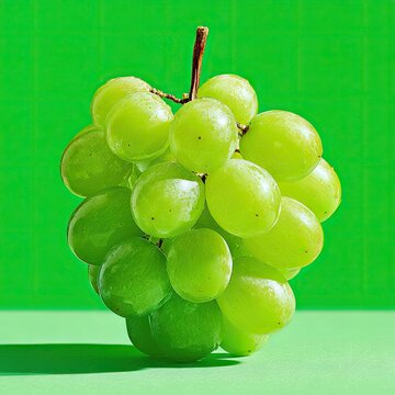 Vibrant Green Grapes Bunch on Monochromatic Background, Fresh and Healthy Fruit Still Life Photography