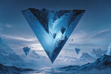 Abstract Blue Pyramid Landscape At Night With Stars