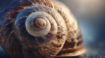 Close-Up of a Beautiful Spiral Shell with Intricate Patterns and Textures on Sandy Background in Natural Light