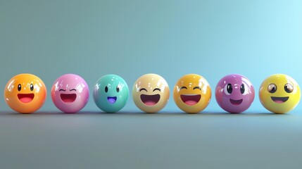 Colorful Emoji Balls - A Spectrum of Emotions in 3D Render.