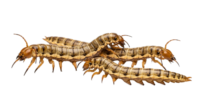 Group of soil centipedes detailed illustration of arthropods isolated on white background