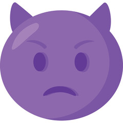 Purple Devil Emoji Expressing Anger With Horns And Frowning Mouth On Transparent Background