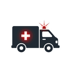 Ambulance with red cross symbol and flashing light