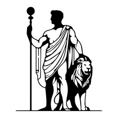 Classical Figure in Toga with Staff and Lion
