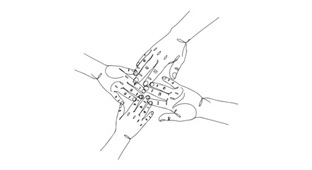 A unified connection of hands, rendered in a one continuous line drawing, showcasing simplistic yet powerful graphic vector art