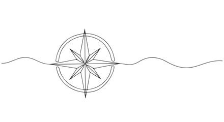 One Continuous Line Drawing A Simple, Minimalist Compass and Wavy Line Graphic