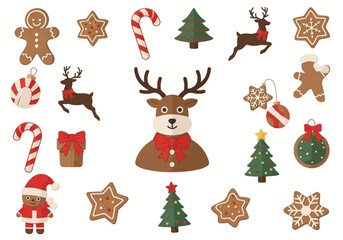 Festive Christmas Decorations and Treats in a Delightful, Flat Illustration.