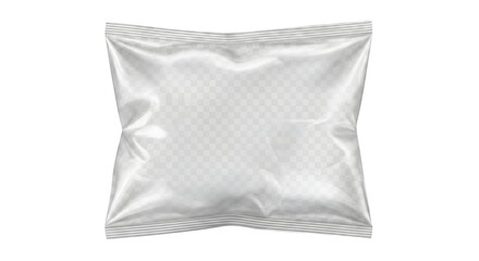 Fototapeta premium Blank white flexible foil pouch for food packaging with sealed edges isolated on transparent background