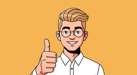 Young man with glasses giving a thumbs up gesture