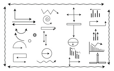set of hand drawn tools ,Arrows icon on white background