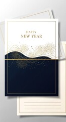 Fototapeta premium Elegant New Year Card with Gold and Navy Design.
