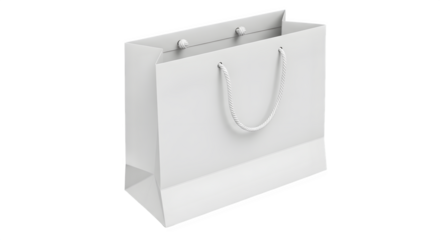 A clean white paper shopping bag with rope handles isolated on transparent background