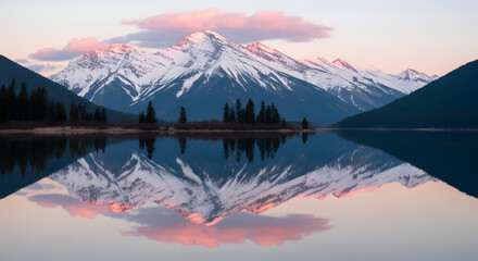 Cool wallpaper Snow-capped mountain range reflected in a calm lake at sunset scenic landscape perfect for travel and nature photography