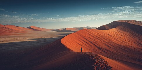 Red Desert Landscape With Silhouette Figure