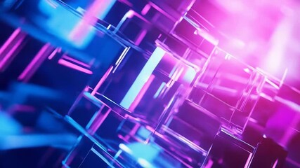 Abstract glowing glass cubes forming cyberpunk background - Powered by Adobe