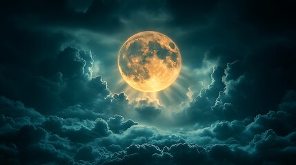 Fototapeta premium Large golden moon in a dramatic night sky