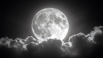 Full moon behind dark clouds