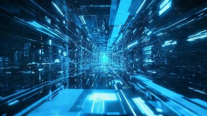 Digital data streaming through futuristic cyberspace tunnel - Powered by Adobe