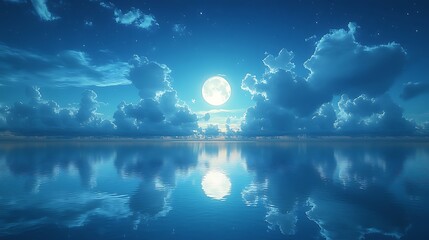 Full moon reflection water sky clouds landscape