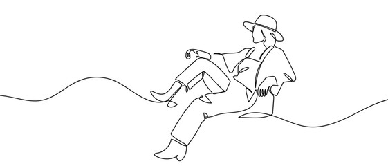 Woman in cowboy costume, one continuous line Vector illustration. Simple line illustration. Editable stroke.