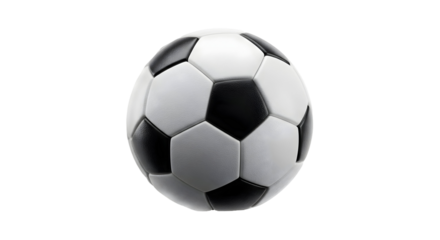 A classic black and white soccer ball, ready for the game. This versatile image represents sports, leisure, and the global passion for football, isolated on transparent background