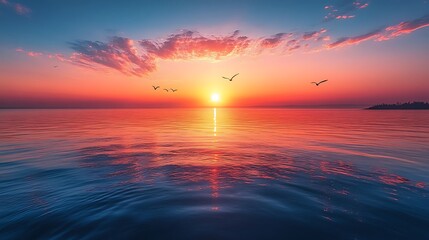 Sunset over calm ocean view