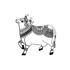 Pichwai Sacred Cow – Traditional Indian Line Art Illustration