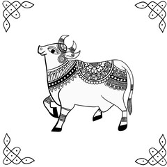 Pichwai Sacred Cow with Kolam Border  – Indian Folk Art