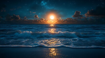 Sunrise over calm ocean waves on beach