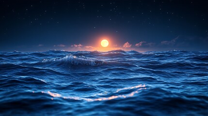 Ocean sunset at night water color