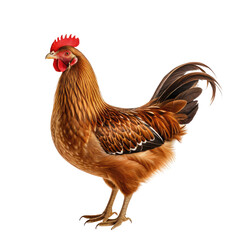 Fototapeta premium Brown rooster. Detailed plumage, red comb, and elegant tail feathers