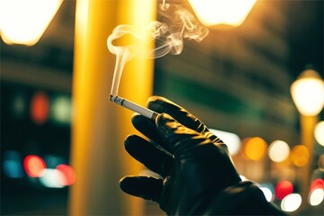 person smoke cigarette under street light at night